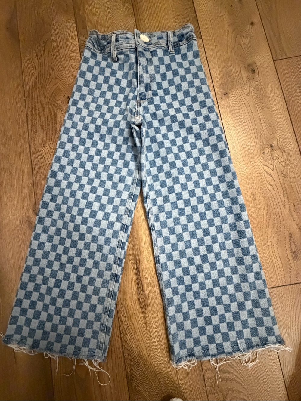 Zara Light Blue & Medium Blue Checkerboard Wide-Leg Jeans